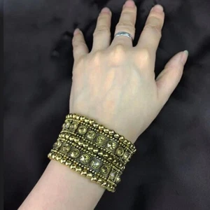 Women's Bracelets Gold Wide Beaded Crystals Jewels Eternity Handmade Expandable - Picture 1 of 11