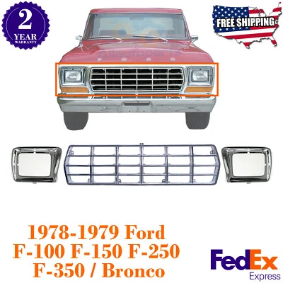 Grille Assembly + Headlight Bezels For 1978-1979 Ford F-150 F-250 F-350 Bronco - Image 1 of 4