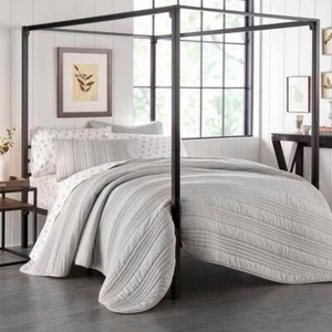 Stone Cottage King Size Quilt Set 3-Pcs Cotton Reversible Machine Wash Grey - Picture 1 of 5