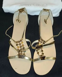 Jimmy Choo $625 Sandalias Cuero Metal Mujer 41 Usadas Sin Caja - Imagen 1 de 4