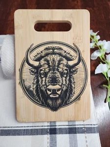 Bison Buffalo Laser Engraved Bamboo Cutting Board Charcuterie Cheese Bread - Picture 1 of 3
