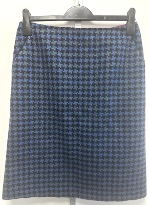 Laura Ashley UK10 blue/green-mix Moon woven houndstooth lined straight skirt - Image 1 of 4