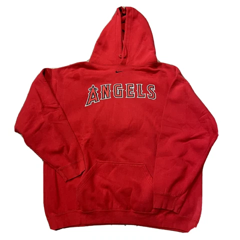 VTG NIKE ANAHEIM ANGELS CENTER SWOOSH RED HOODIE SWEATSHIRT SZ 2XL BASEBALL MLB Cover