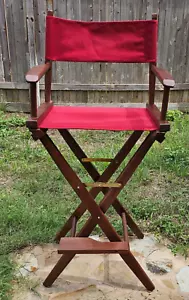 Pier One TALL Folding Directors Chair Red Canvas Hardwood Foot Rest - Picture 1 of 20