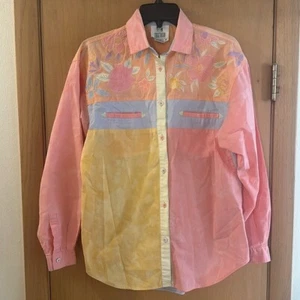 Together! Vintage Pastel Western Floral Button Down Shirt Pink Orange Size Small - Bild 1 von 10