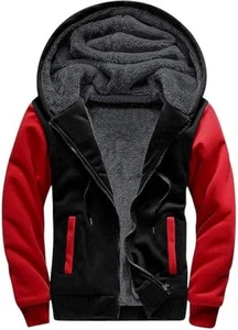Zity Men's Heavyweight Red & Black Zip Up Fleece Sherpa Lined Hoodie Jacket Sz M - Picture 1 of 4