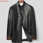 Men's Stand Collar Leather Coat Chinese Style Sheepskin Leather Tang Suit Jacket