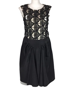 Luxe Gitane Dress Cream Black Size 14 Drop Waist Applique Sleeveless 80s 20s - Picture 1 of 14
