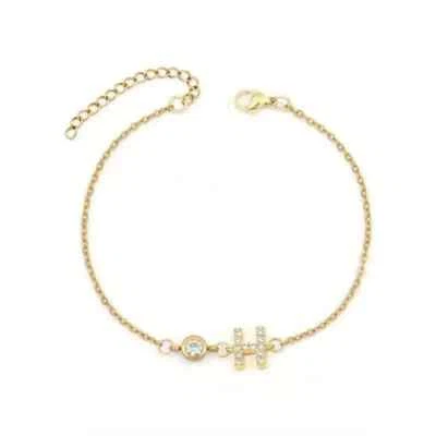 1Ct Lab Created Round Initial "H" Chain Bracelet Diamond 14K Yellow Gold Plated - Image 1 of 4