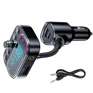 Bluetooth 5.0 Car Wireless FM Transmitter Adapter 2x USB + Type-C AUX Hands-Free