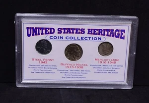 Colección de monedas de herencia de Estados Unidos, centavo de acero de 1943, 1930 Buffalo, 1937 Mercury (#212) - Imagen 1 de 2