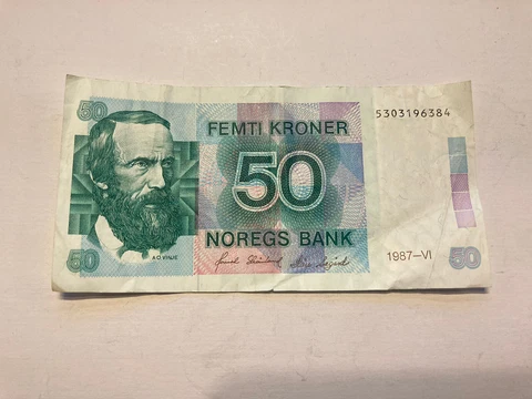 NORWAY 50 Kroner Currency 1987 “Noregs Bank/Norges” P-42b Cover