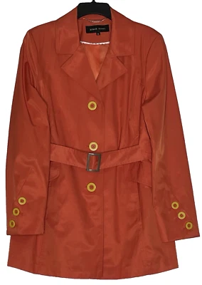 Abrigo de lluvia negro remache para mujer XL naranja con cinturón amarillo botones bolsillos forrado trinchera Foto 1 de 4