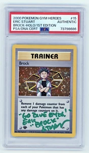 PSA Signed Eric Stuart Brock Gym Heroes 15/132 Holo 1st Edition YuGiOh Phrase - Picture 1 of 2