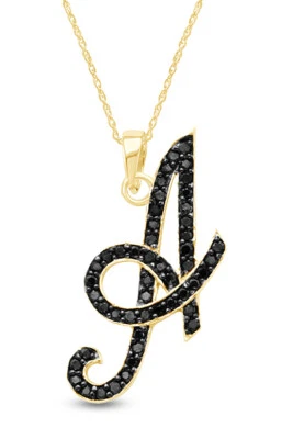 Colgante de plata con collar de diamantes naturales negros letra inicial A de 0,25 quilates Foto 1 de 3