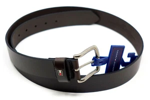 NEW Tommy Hilfiger Men's Brown Logo Genuine Leather Belt - Size 42 - Picture 1 of 3