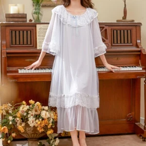 Mujeres Camisón Maxi Vestido Volantes Encaje Malla Noche Dormir Vestido Princesa Hada - Imagen 1 de 15