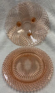 Pink Depression Era 9 7/8" x 2.5" Three Footed Bowl and 8.5" Plate - Picture 1 of 8
