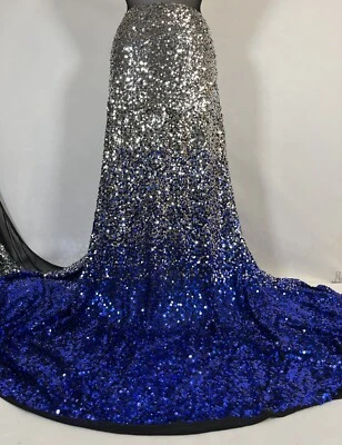 Stretch Sequin/Silver & Royal Blue Ombre Sequin on 4 Way Stretch Mesh-Per Yard - Image 1 of 4