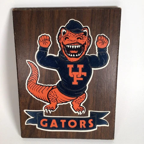 Vintage UF University of Florida Gators Flocked Felt Wood Wall Plaque 9”x12” Cover