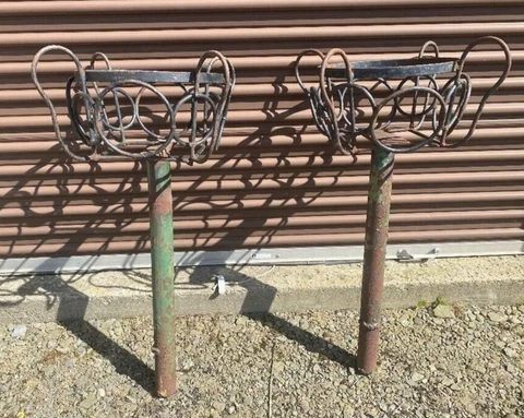 Unusual Pair of Vintage Iron Garden Planters Architectural Salvage Cover