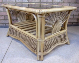 Cane & Wicker Beveled Smoked Toughened Glass Coffee Table in Excellent Condition - Picture 1 of 18
