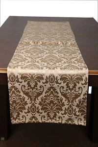 Cotton Table Runner with Woven Damask Design ( Gold, 13 X 60 Inch) - Picture 1 of 3