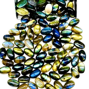 50 Pcs Natural Labradorite 10x6mm Oval Flashy Loose Untreated Cabochon Gemstones - Picture 1 of 13