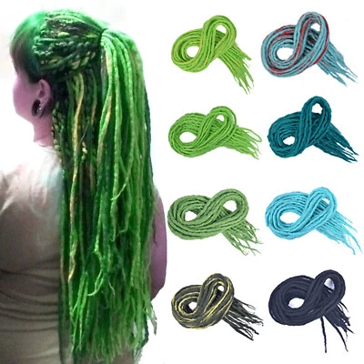 Dreadlocks de lã feitos à mão 22" extensão de dreads de ponta dupla dreads de lã verde Loc - Imagem 1 de 4