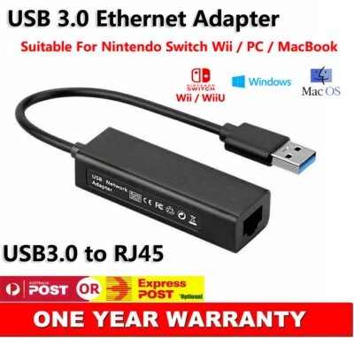 USB to LAN Adapter Ethernet Network Card Cable RJ45 for Nintendo Console Switch - Image 1 of 4
