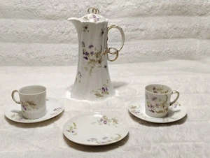 Antique Haviland Limoges France CHOCOLATE Set Porcelain Pot Tea Cups Plates - Picture 1 of 21