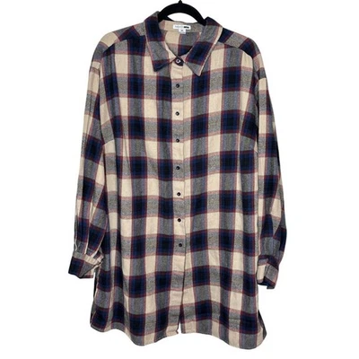 Fashion Nova синий красный клетку фланелевая рубашка с длинным рукавом на пуговицах зимние повседневные 1 X - Изображение 1 из 4