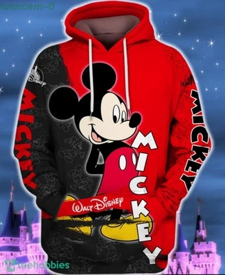 Preciosa SUDADERA CON CAPUCHA 3D con estampado 3D Mickey Mouse negra y roja regalo del día de la madre Foto 1 de 4