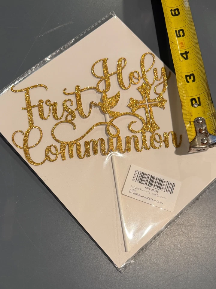 Украшение для торта First Holy Communion золотой блестящий крест голубь - Изображение 1 из 1
