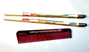Vintage Orville Ohio Railroad Heritage Society 2 matite pubblicitarie e pettine - Foto 1 di 4