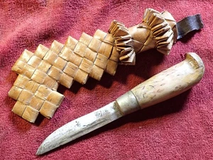 VINTAGE KNIFE with NICE HANDMADE BIRCH BARK SHEATH FOLK ART SWEDEN SWEDISH - Picture 1 of 14