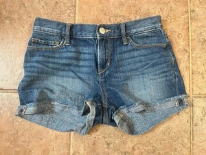Old Navy Girls 12 SB Shorty Cuff Medium Wash Blue Denim Cuffed Shorts Mid Rise - Picture 1 of 8
