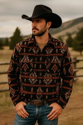 Nomad Craft Shacket Para Hombres XL Tabaco Azteca Occidental Chaqueta Con Botones Camisa Foto 1 de 4