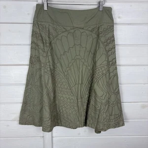 MONSOON Skirt Size UK 12 Soft Green Embroidered Flared Boho Summer Casual Muted - Picture 1 of 9