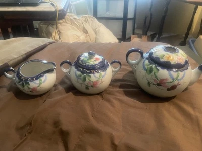 Bule, creme e pote de açúcar pintados à mão Takito / Nippon pintados à mão - Imagem 1 de 4