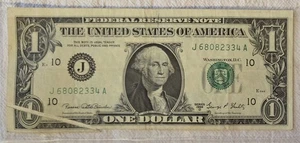 1969 D J Federal Reserve Note $1 One Dollar Miss Cut RM1157 - Picture 1 of 4