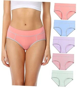 Women's Cotton Underwear Stretch Mid Waisted Briefs Ladies Panties 5 Pack - Picture 1 of 7
