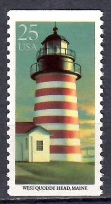 1990 US BOOKLET STAMP SCOTT #2472 ( 25¢ LIGHTHOUSES - WEST QUODDY HEAD, ME ) MNH - Image 1 of 2
