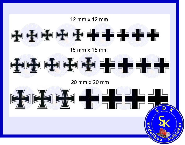 SDK-MODELLBAU-AUFKLEBER Kreuze schwarz Modellbau-Aufkleber-Set Decals Wehrmacht Panzer RC 1:16