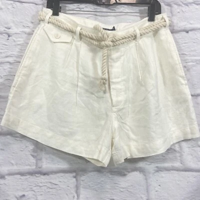 Polo Ralph Lauren Shorts Womens 8 White 100% Linen Slash Pocket Pleated New $145 - Image 1 of 4