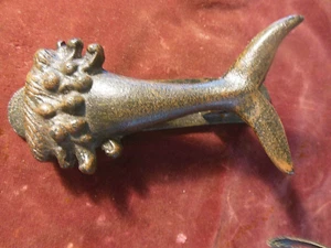 Bronze Finish Cast Iron Whale Tail Decorative Door Knocker Nautical Accent - Picture 1 of 4