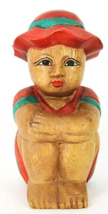 Handcrafted Mexican Folk Art Carved Wooden Boy Figurine Sitting 10 in x 5 in - Picture 1 of 8