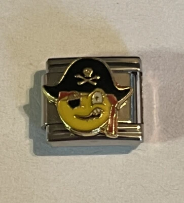 Cara emoji pirata con parche en los ojos - Sombrero - 9 mm encanto italiano eslabón para pulsera Foto 1 de 4