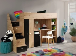Kinderbett, Hochbett SM 14, mit Schreibtisch,Kleiderschrank,Regale.Farbe wählbar - Bild 1 von 21