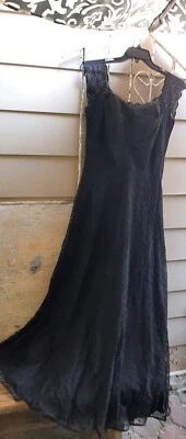 Vtg 50's Dress Maxi/ Prom /Black Lace W/ Net Bodice   M/L   - Image 1 of 4